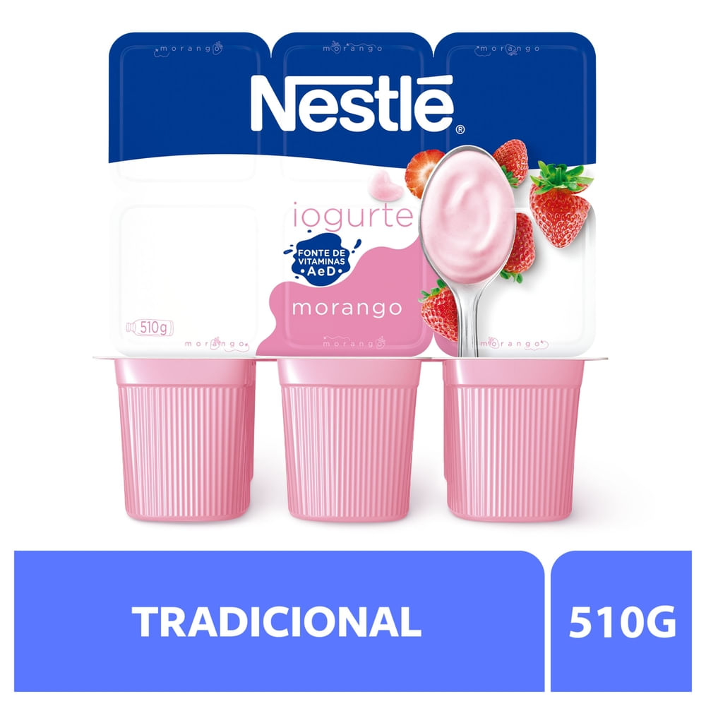 Iogurte Parcialmente Desnatado Nestlé Morango 510g com 6 Unidades