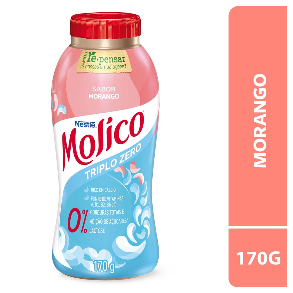 Iogurte Molico Desnatado Morango Zero Lactose Frasco 170g