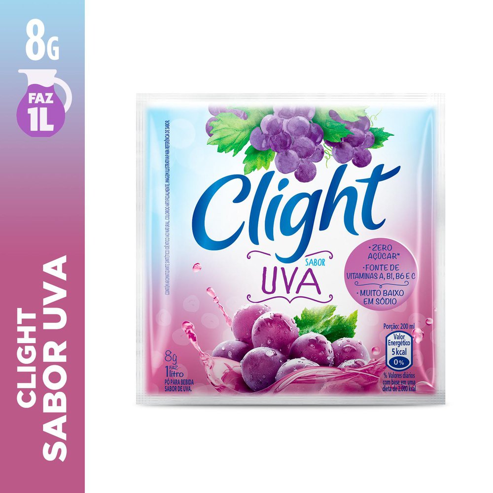 Refresco em Pó Clight Zero Açúcar Uva 8g
