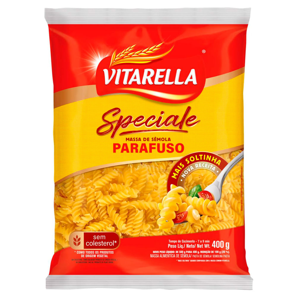 Macarrão de Sêmola Parafuso Vitarella Pacote 400g