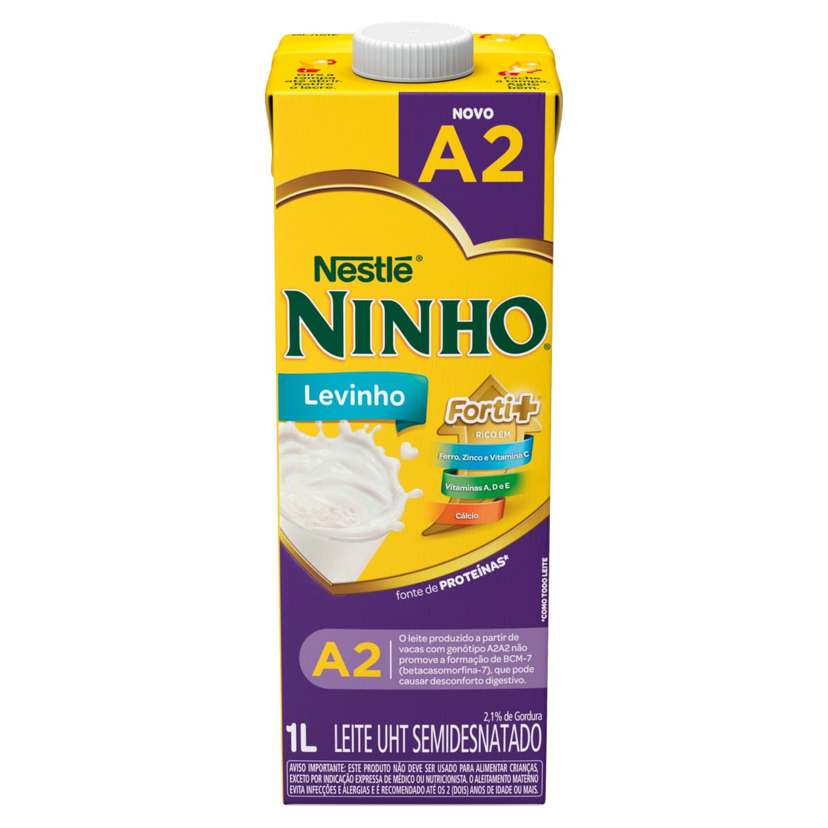 Leite Uht Ninho Tipo A2 Semidesnatado Levinho Forti+ com Tampa 1l