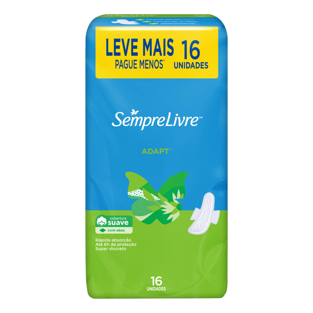 Absorvente Sempre Livre Adapt Cobertura Suave c/ Abas c/ 16 Unid Leve +Pague -