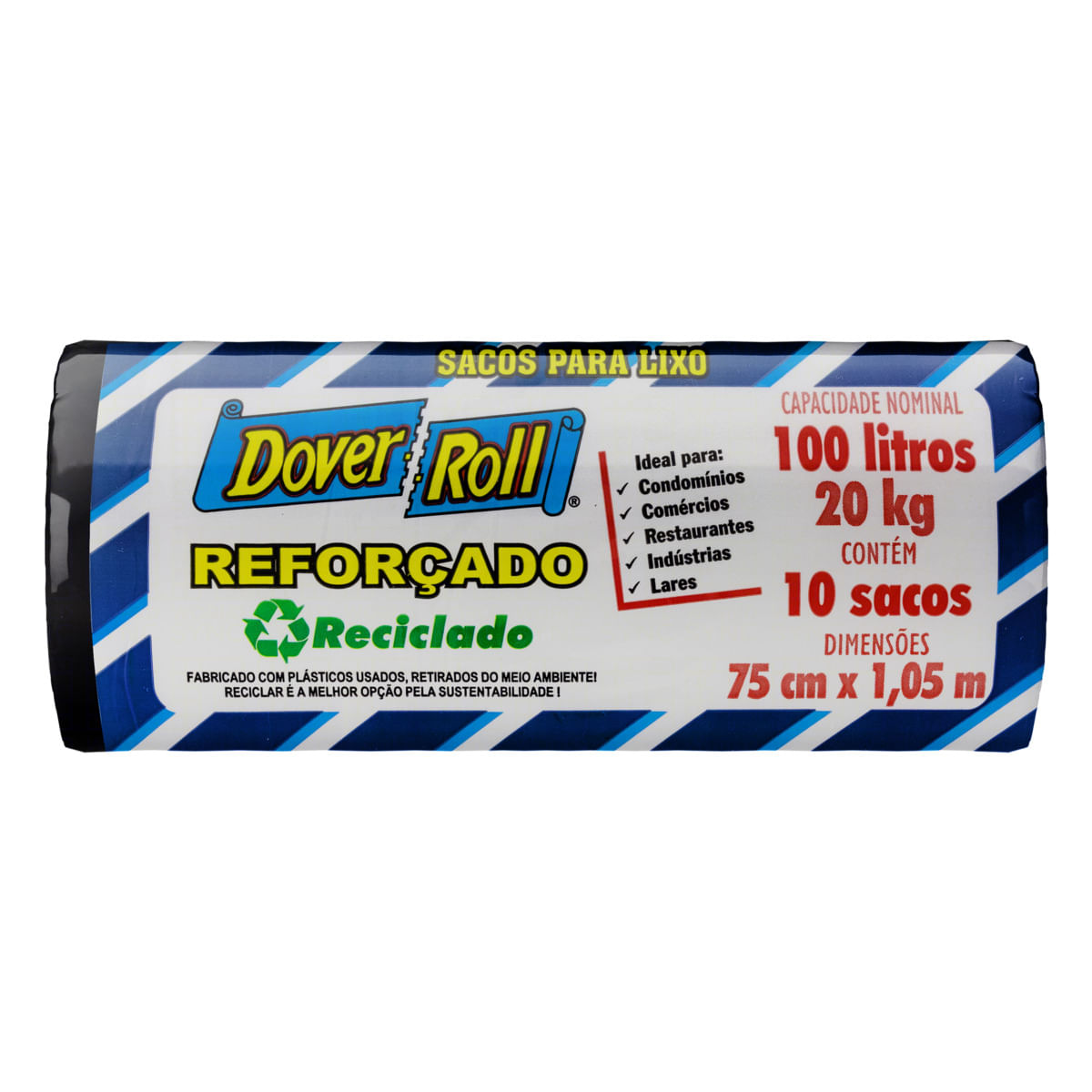 Saco p/ Lixo Dover Roll Reforçado Preto 100l c/ 10 Unid