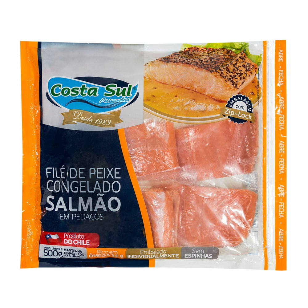 Porção de Filé de Peixe Salmão Costa Sul Congelado 500g