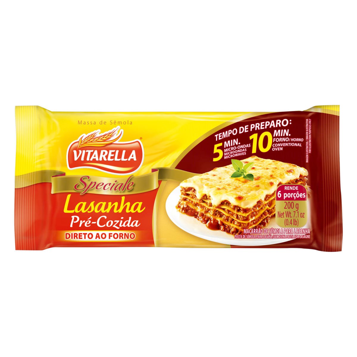 Massa de Sêmola p/ Lasanha Vitarella Pré Cozida 200g