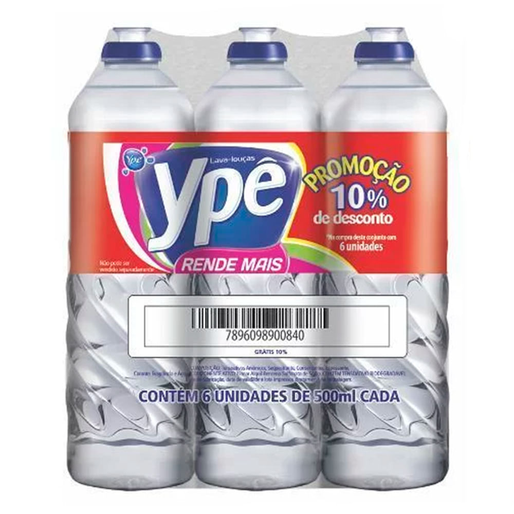 Detergente Ypê Clear 500ml com 6 Unidades 10% de Desconto