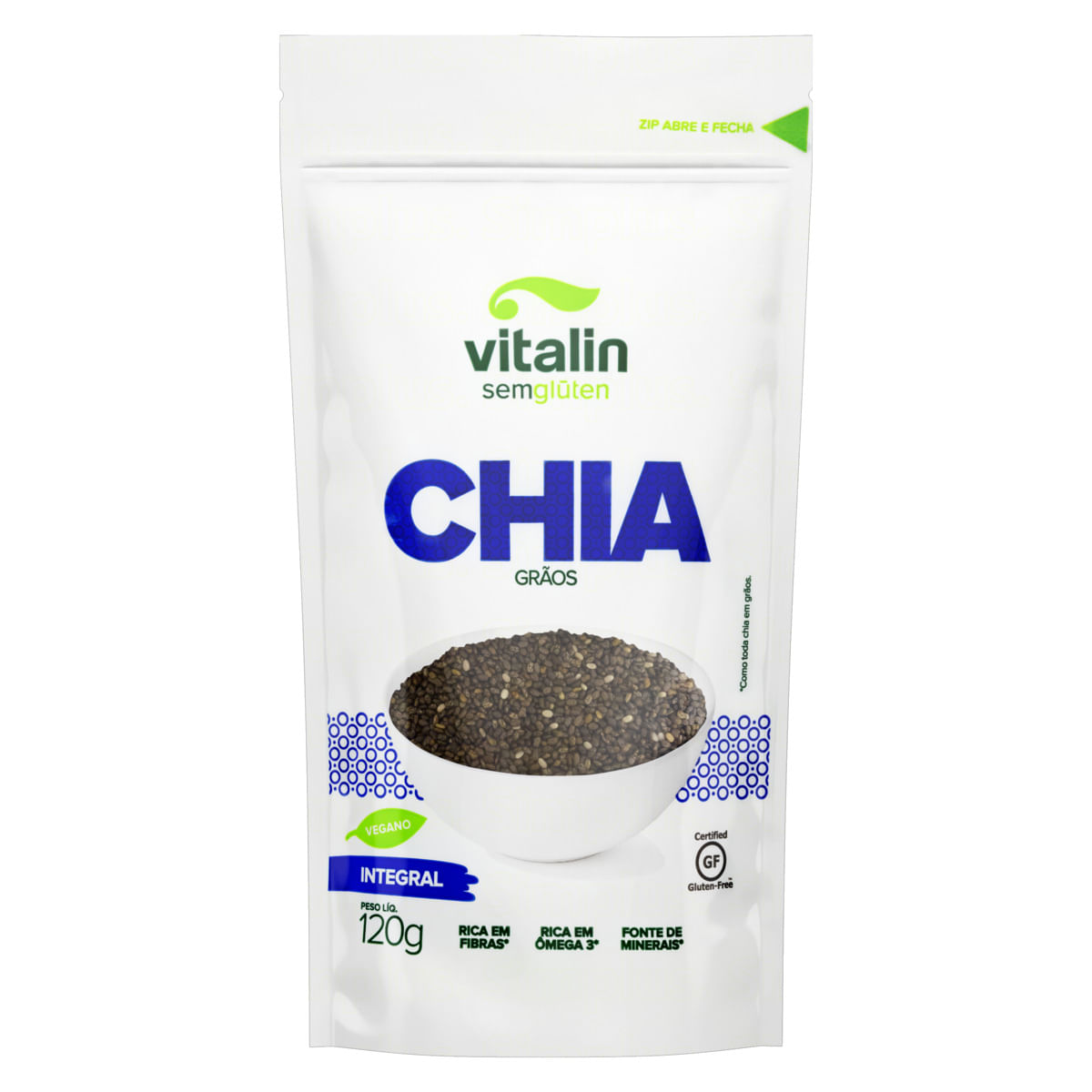 Chia Vitalin em Grãos Integral sem Glúten Pouch 120g