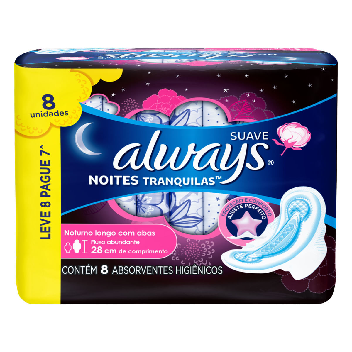 Absorvente Always Cobertura Suave com Abas Noturno com 8 Unid