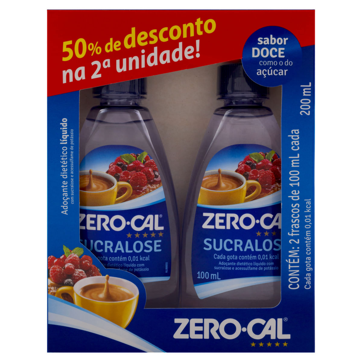 Adoçante Líquido Zero-Cal Sucralose 100ml com 2 Unid 50% Desconto 2 unid