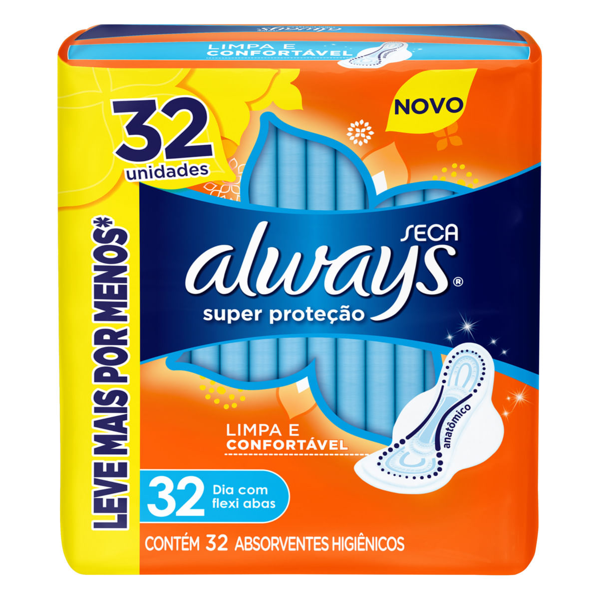 Absorvente Always Cobertura Seca com Abas Dia Super Proteção com 32 Unidades