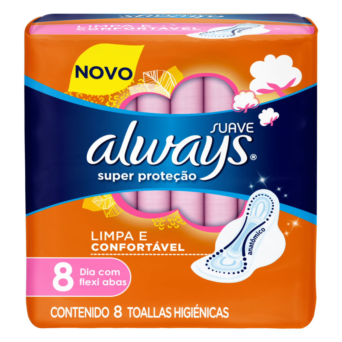 Absorvente Always Dia Super Proteção Cobertura Suave com Abas com 8 Unid