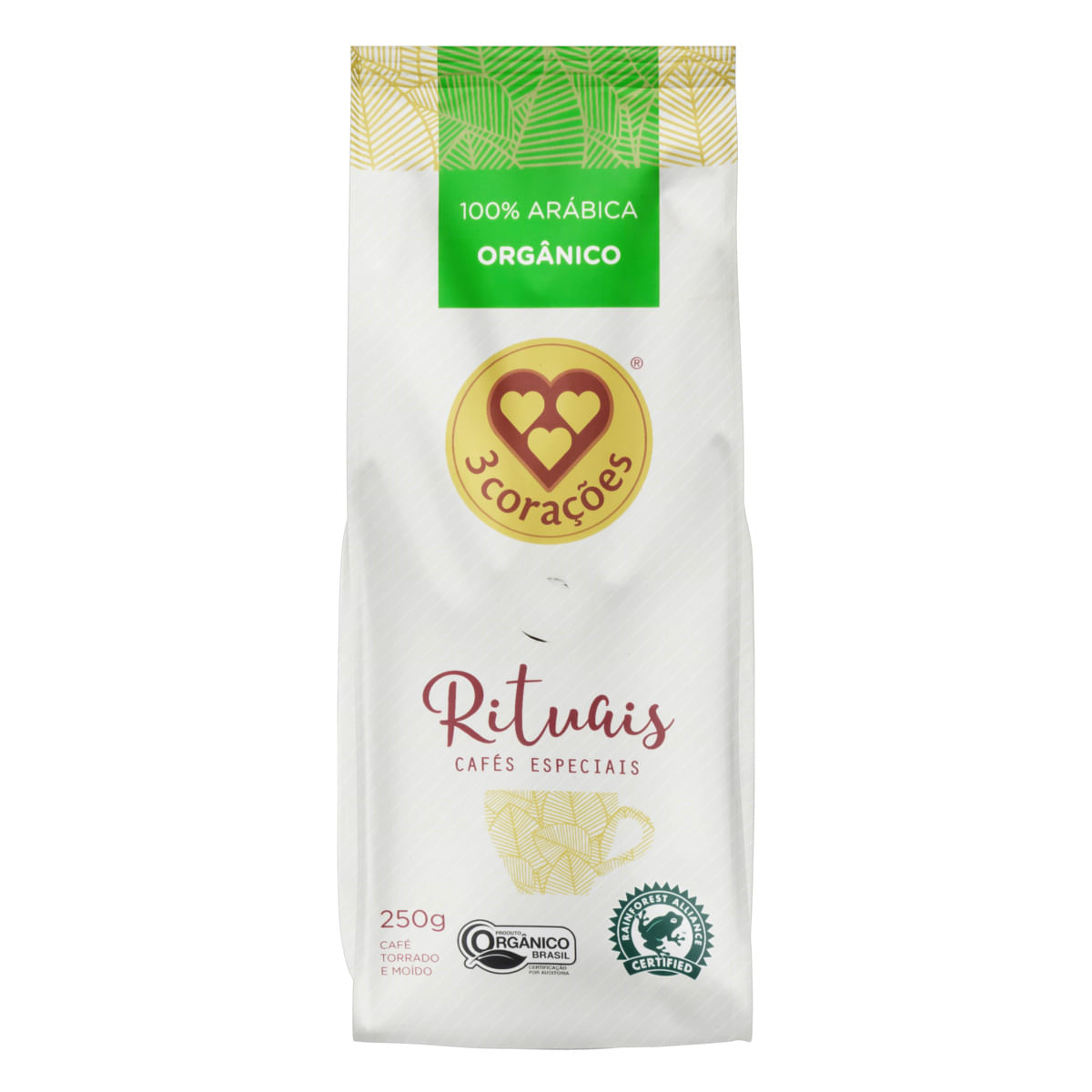 Café em Pó 3 Corações Torrado e Moído Rituais Orgênico Pacote 250g