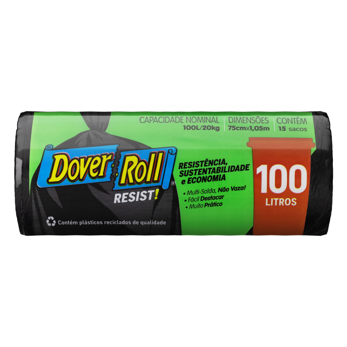 Saco p/ Lixo Dover Roll Resistente Preto 100 Litros com 10 Unidades
