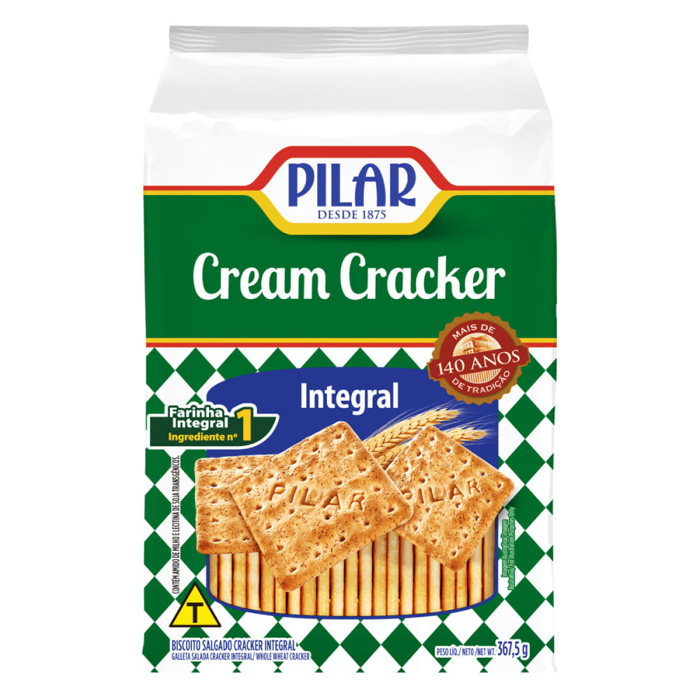Biscoito Pilar Cream Cracker Integral Pacote 367.5g