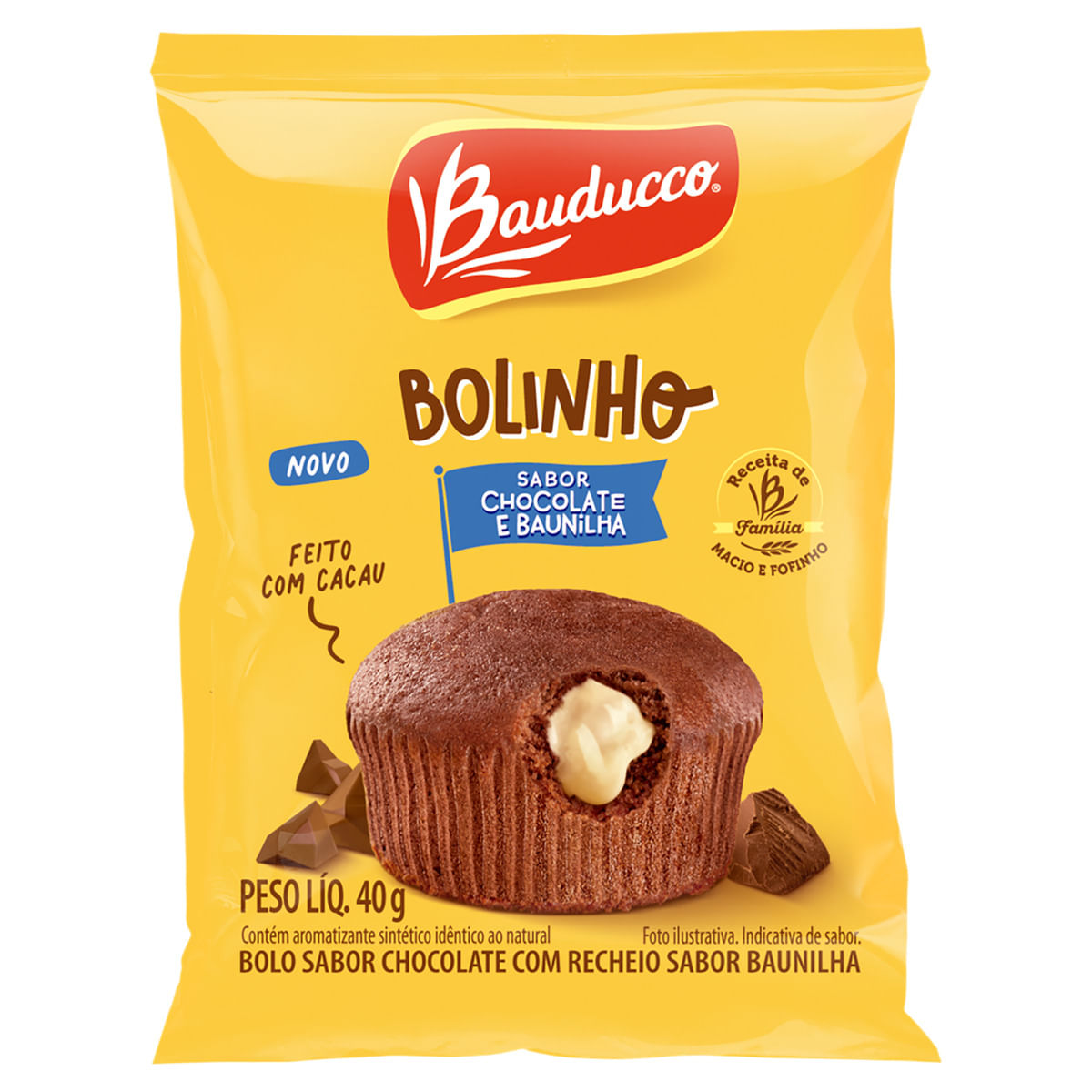 Bolinho Bauducco Chocolate com Recheio Baunilha Pacote 40g