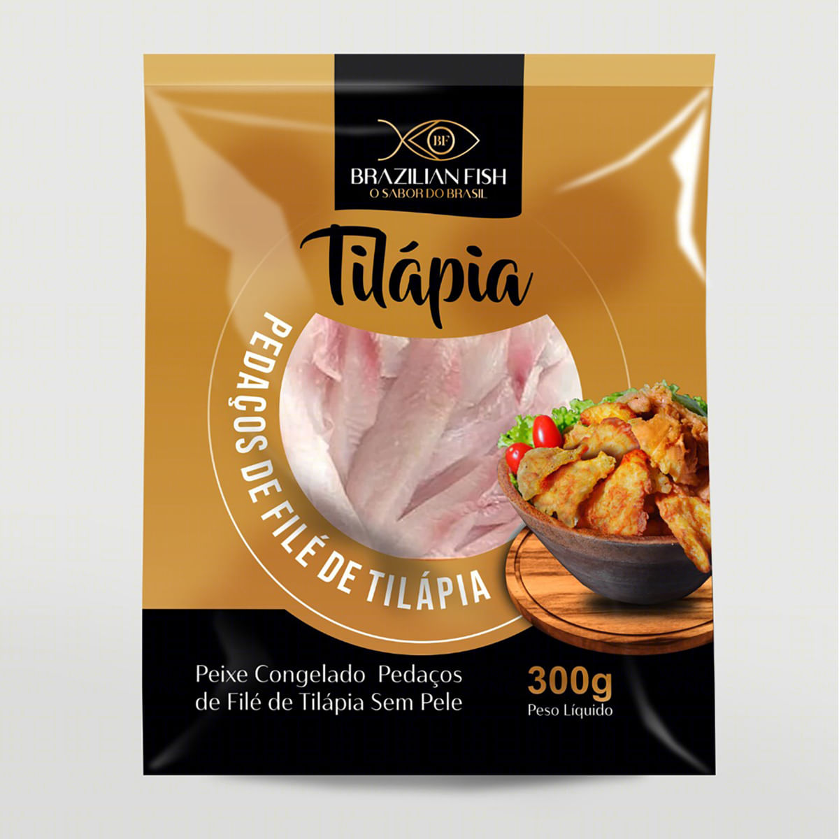 Isca de Peixe Tilápia Brazilian Fish sem Pele Congelado 300g