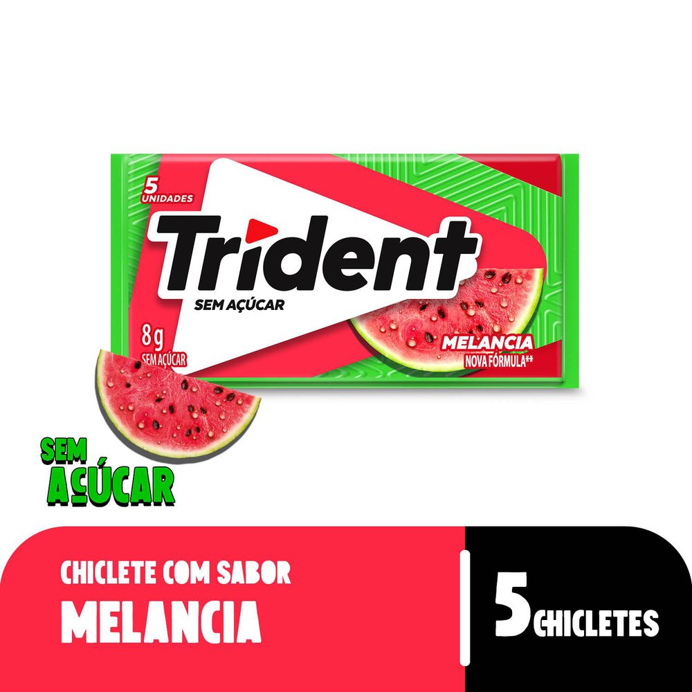 Goma de Mascar Trident sem Açúcar Melancia 8g com 5 Unidades