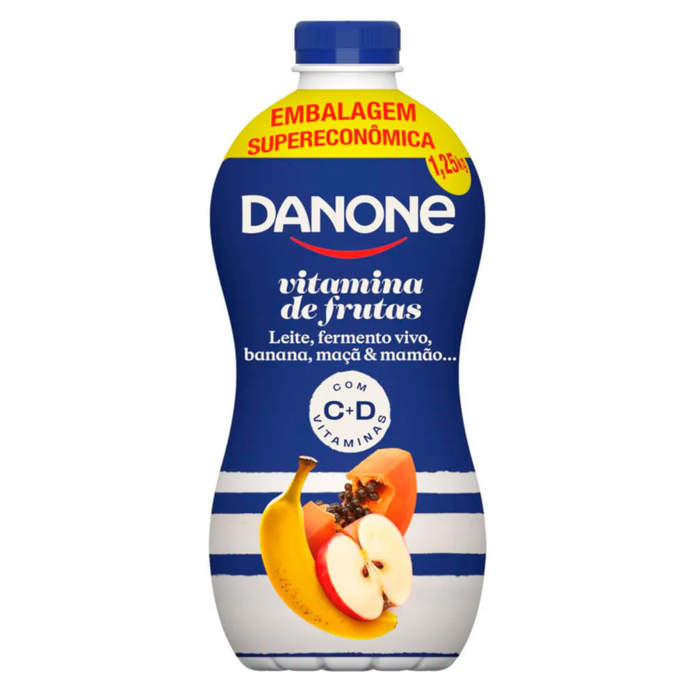Iogurte Parcialmente Desnatado Danone Vitamina de Frutas Garrafa 1,25Kg Embalagem Supereconômica