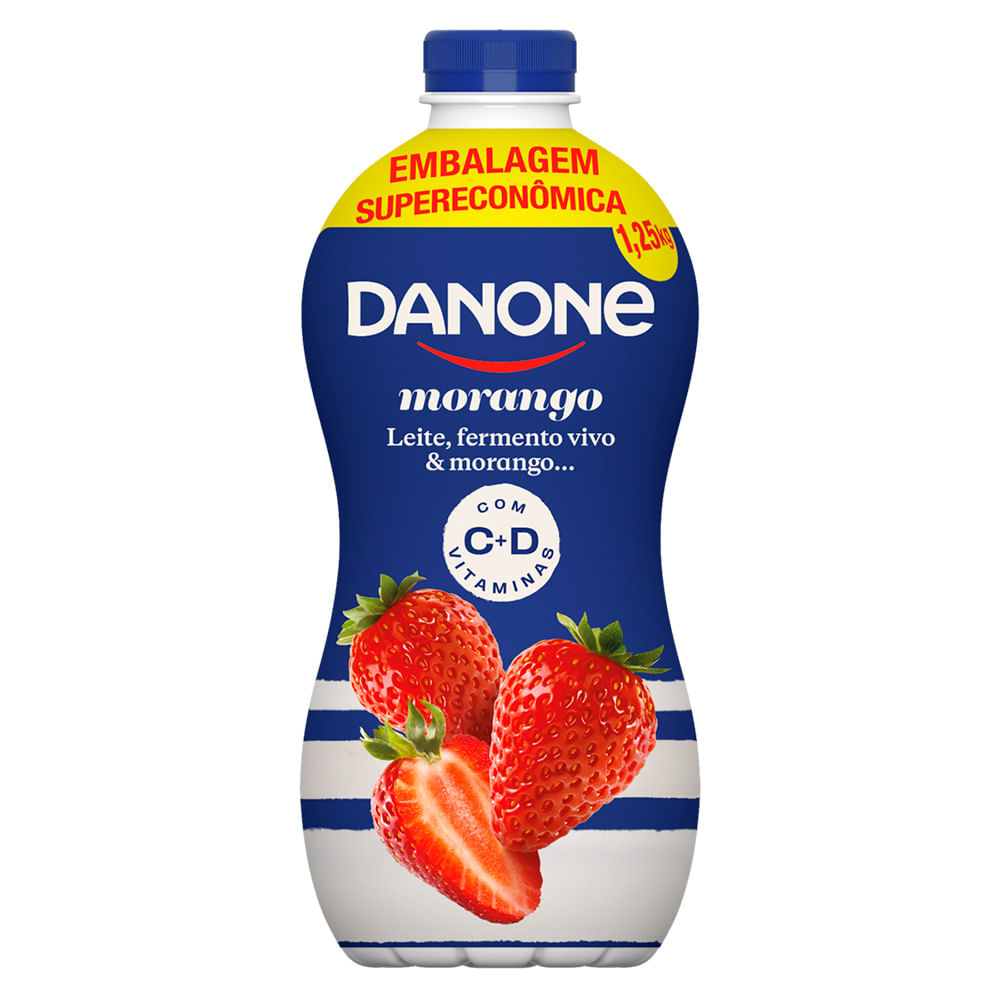 Iogurte Parcialmente Desnatado Danone Morango Garrafa 1,25Kg Embalagem Supereconômica