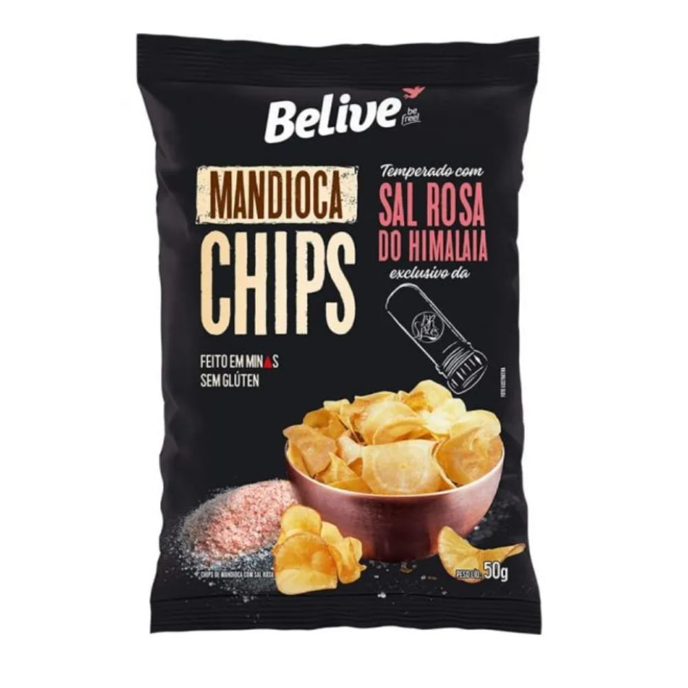 Mandioca Chips Belive Temperado c/ Sal Rosa do Himalaia 50g
