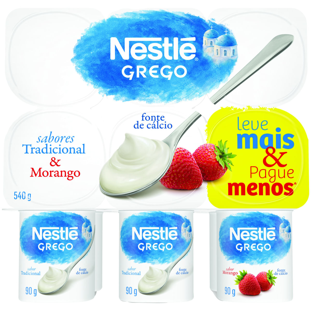 Iogurte Grego Nestlé Tradicional + Morango Bandeja 540g c/6 Unid Leve +Pague -