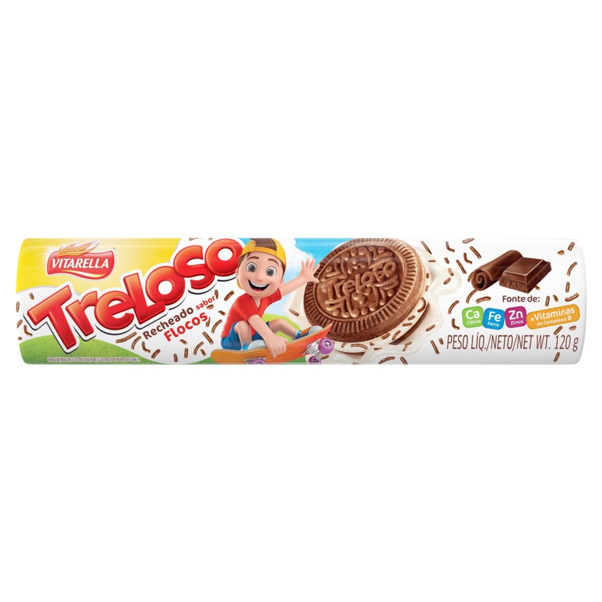 Biscoito Vitarella Treloso Chocolate Recheio Flocos 120g