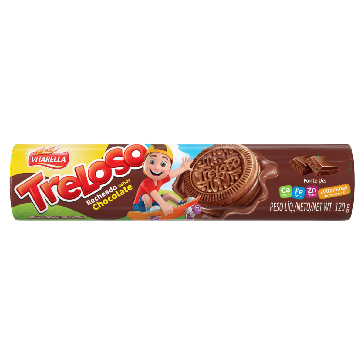 Biscoito Vitarella Treloso Chocolate Recheio Chocolate 120g