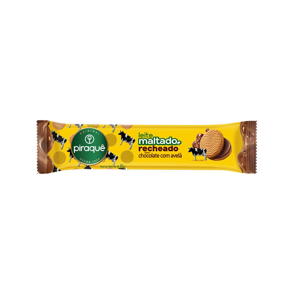 Biscoito Recheado Piraquê Leite Maltado Chocolate com Avelâ 85g