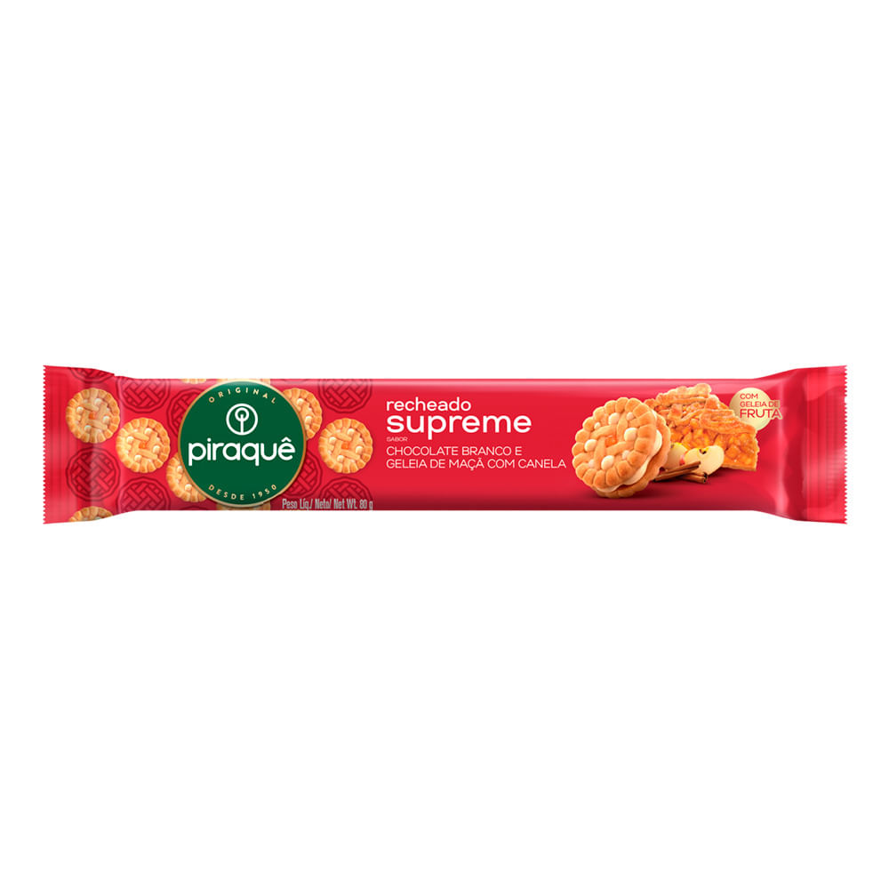 Biscoito Recheado Piraquê Supreme Chocolete Branco com Geleia de Maçã 80g