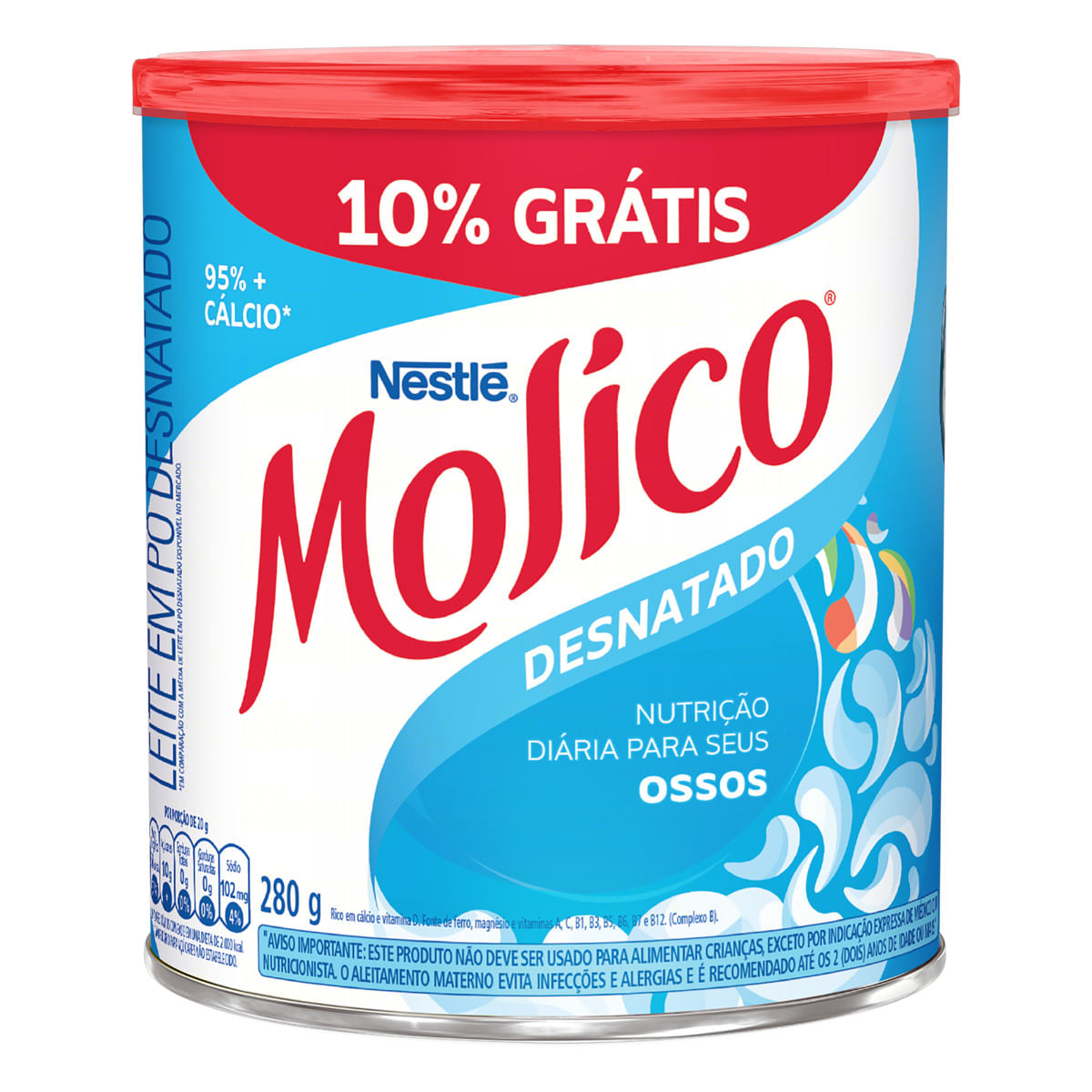 Leite em Pó Molico Desnatado Lata 280g Grátis 10%