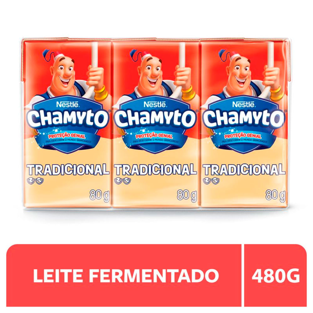 Leite Fermentado Desnatado Chamyto Tradicional Caixa 80g c/ 6 Unid