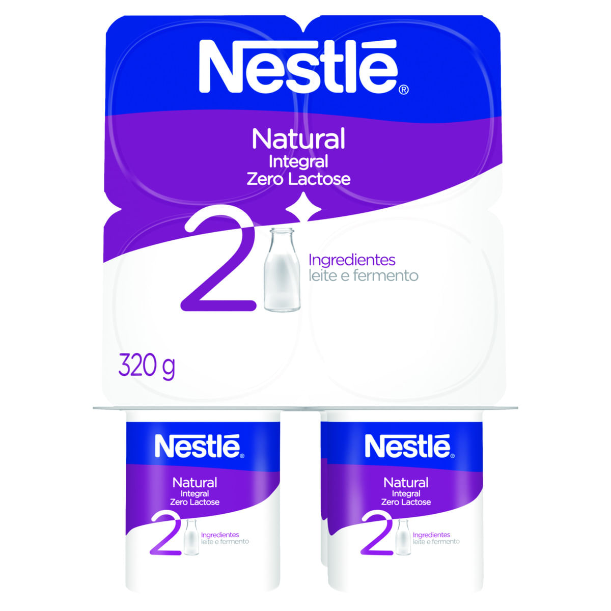 Iogurte Nestlé Integral Zero Lactose Natural Bandeja 320g com 4 Unidades