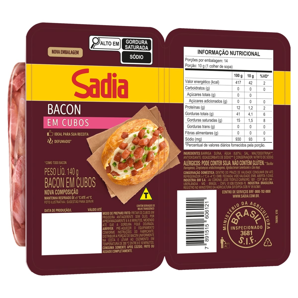Bacon em Cubos Sadia Defumado Resfriado 140g