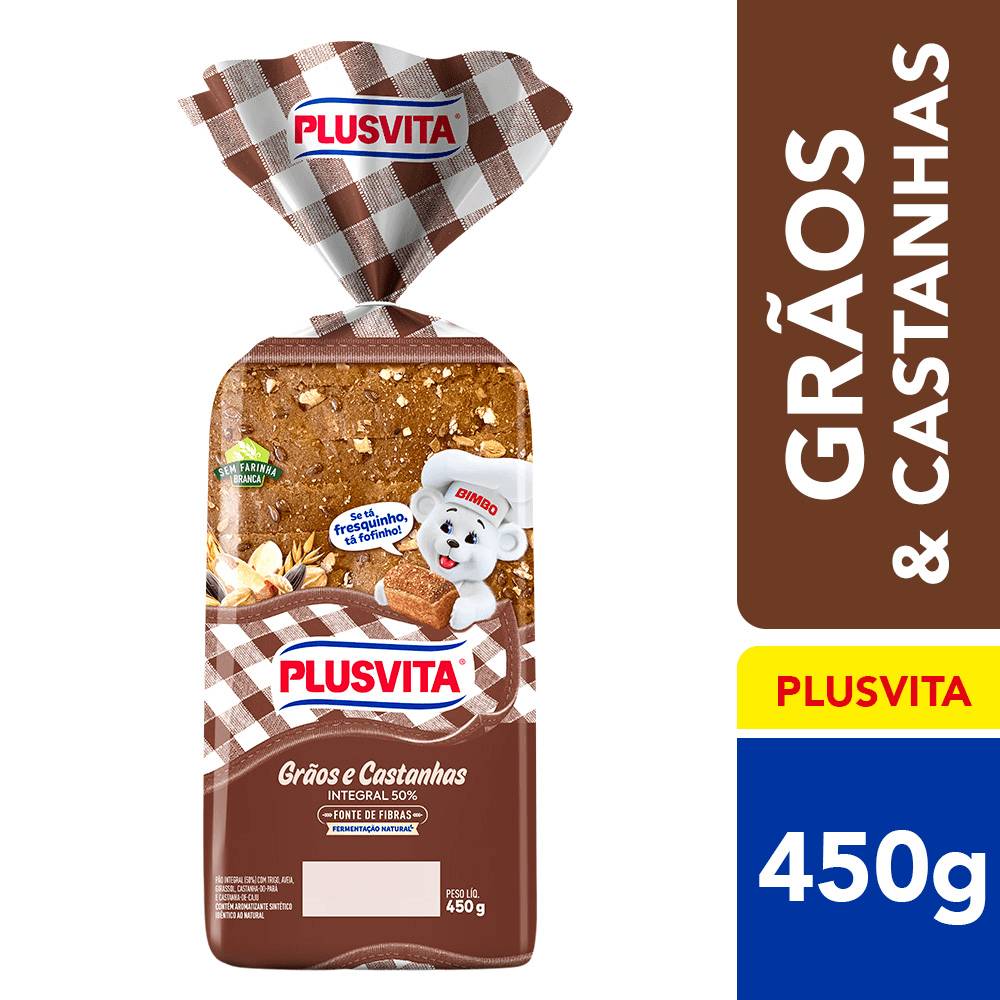 Pão de Forma Plusvita Grãos e Castanhas 450g