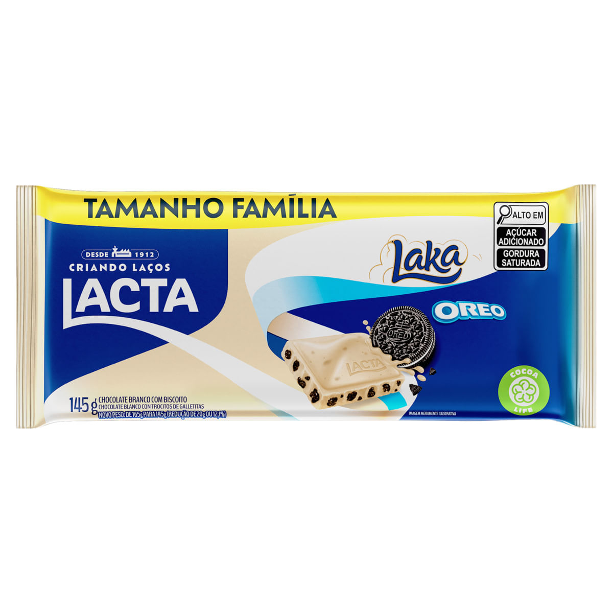 Chocolate em Barra Lacta Laka Branco com Biscoito Oreo 145g Tamanho Família