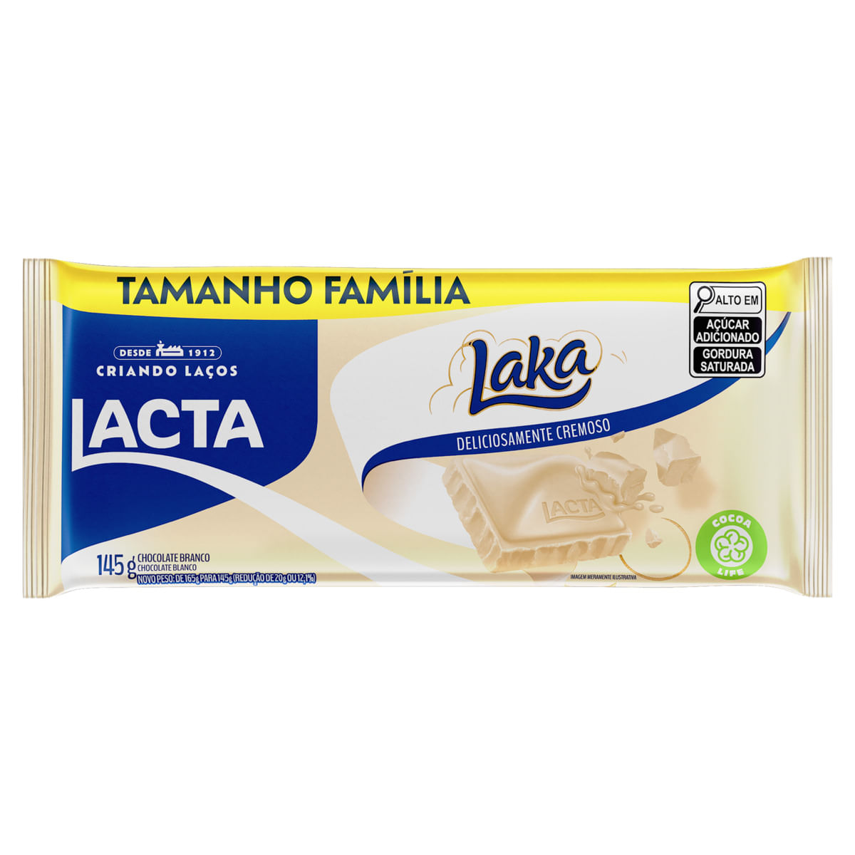 Chocolate em Barra Lacta Laka Branco 145g Tamanho Família