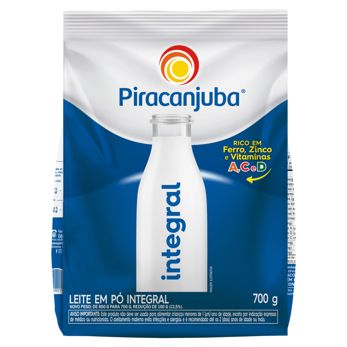 Leite em Pó Integral Piracanjuba Pacote 700g