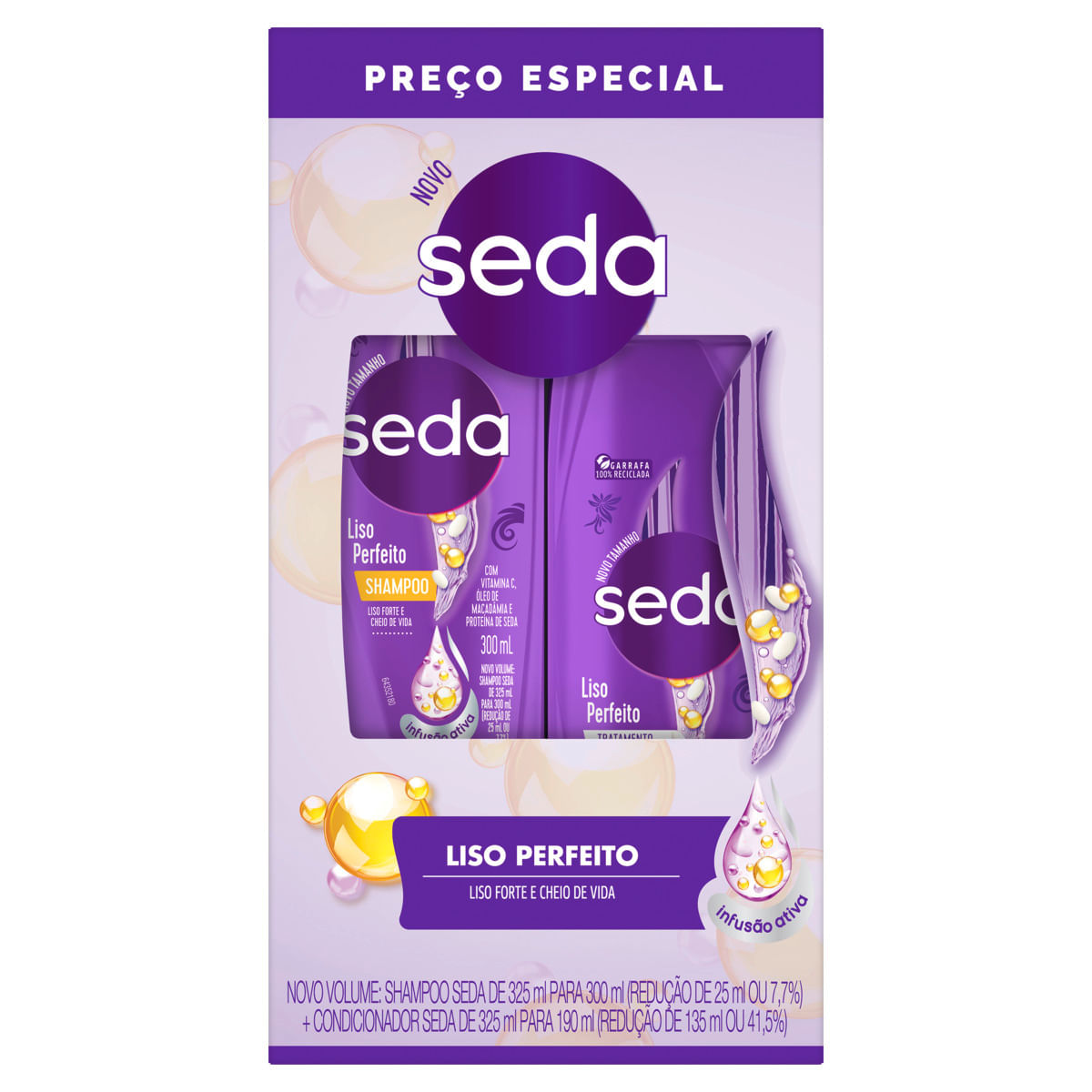 Shampoo 300ml + Condicionador 190ml Seda Liso Perfeito