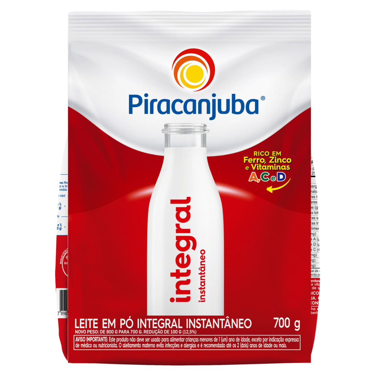 Leite em Pó Instantâneo Integral Piracanjuba Pacote 700g