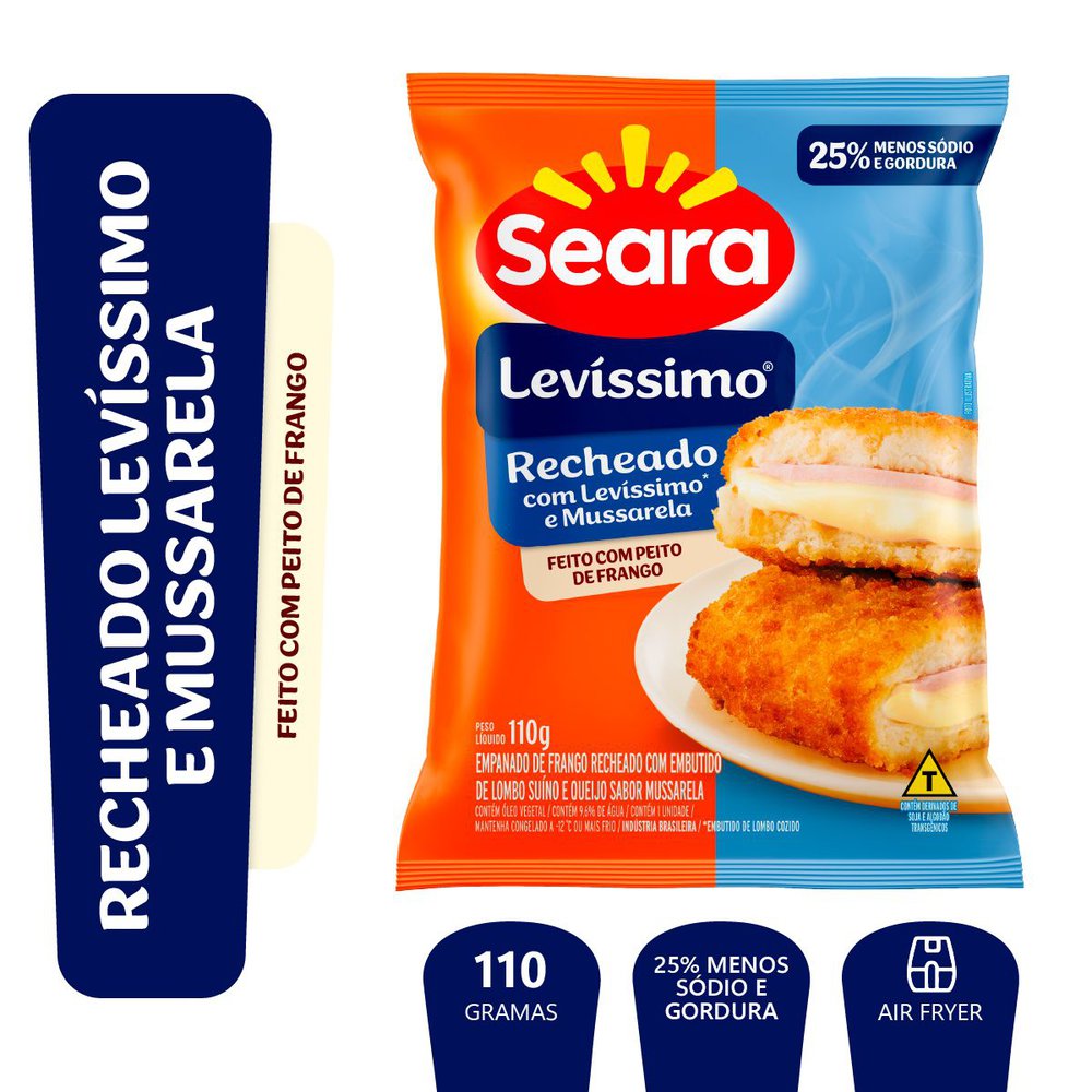 Empanado de Frango Seara Levíssimo Recheio Embutido de Lombo Cozido e Mussarela 110g