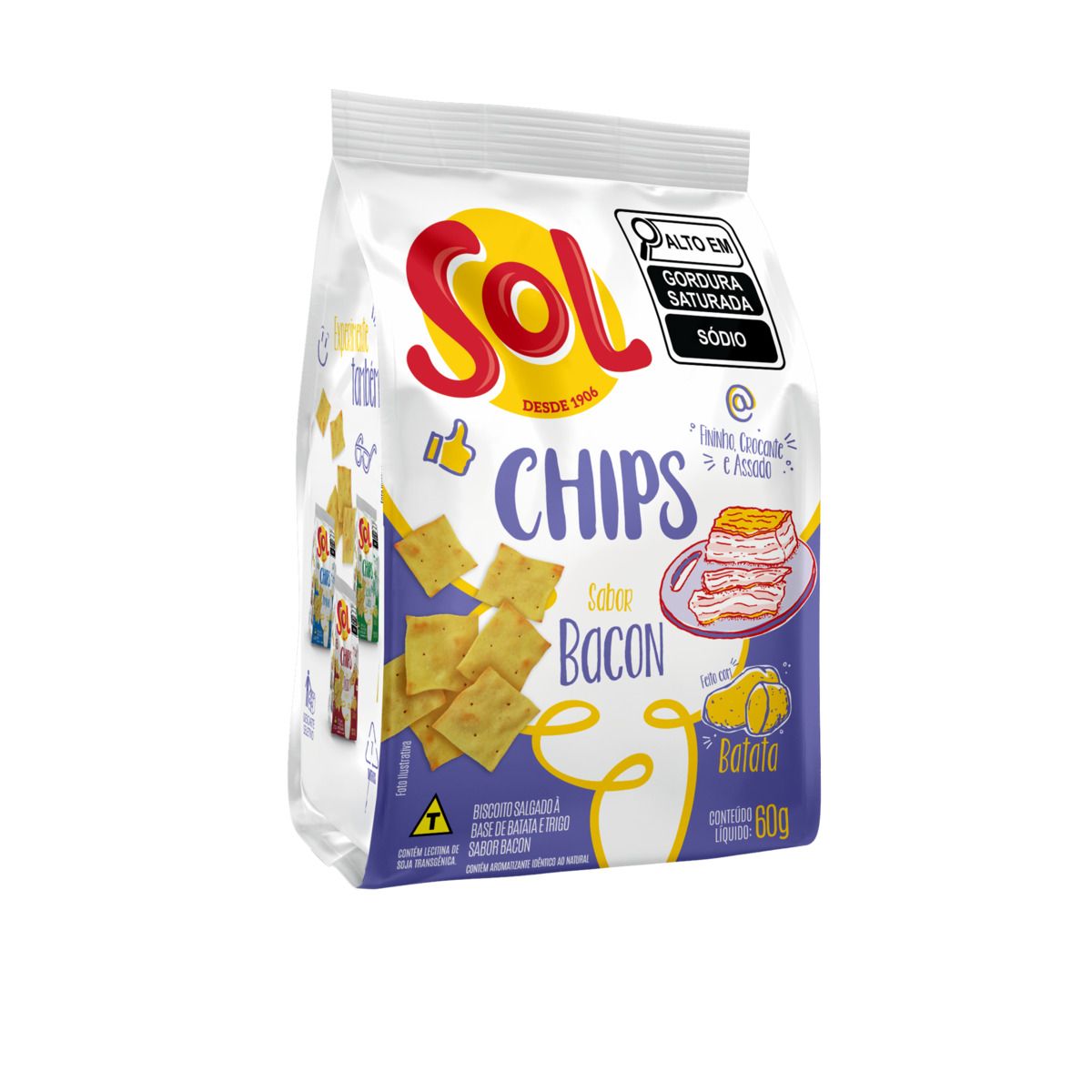 Biscoito Sol Chips Bacon 60g