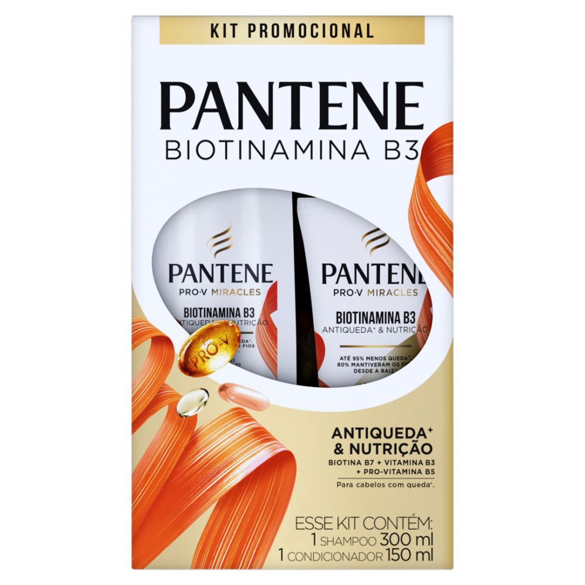 Kit Shampoo 300ml + Condicionador 150ml Pantene Antiquebra Biotinamina B3 Antiqueda & Nutrição