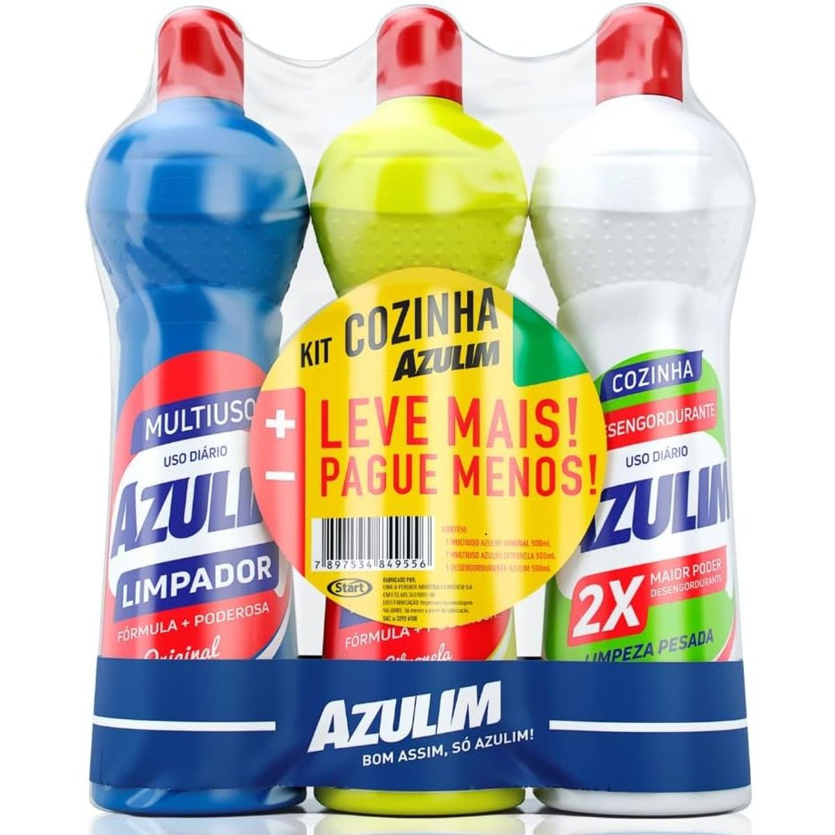Kit Limpador/Desengordurante Azulim Multiuso 500ml Com 3 Unidades