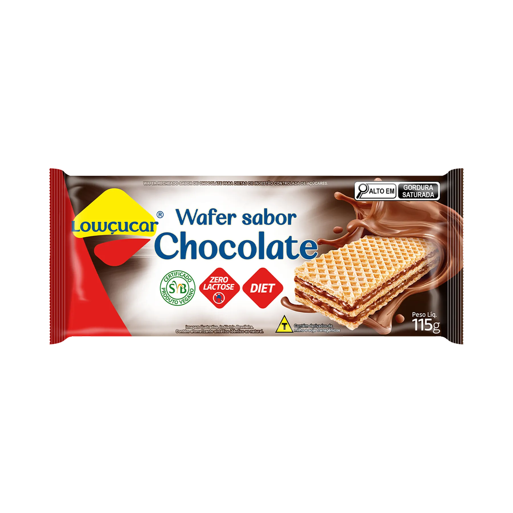 Biscoito Wafer Lowçucar com Recheio de Chocolate Zero Lactose sem Açúcar Pacote 115g