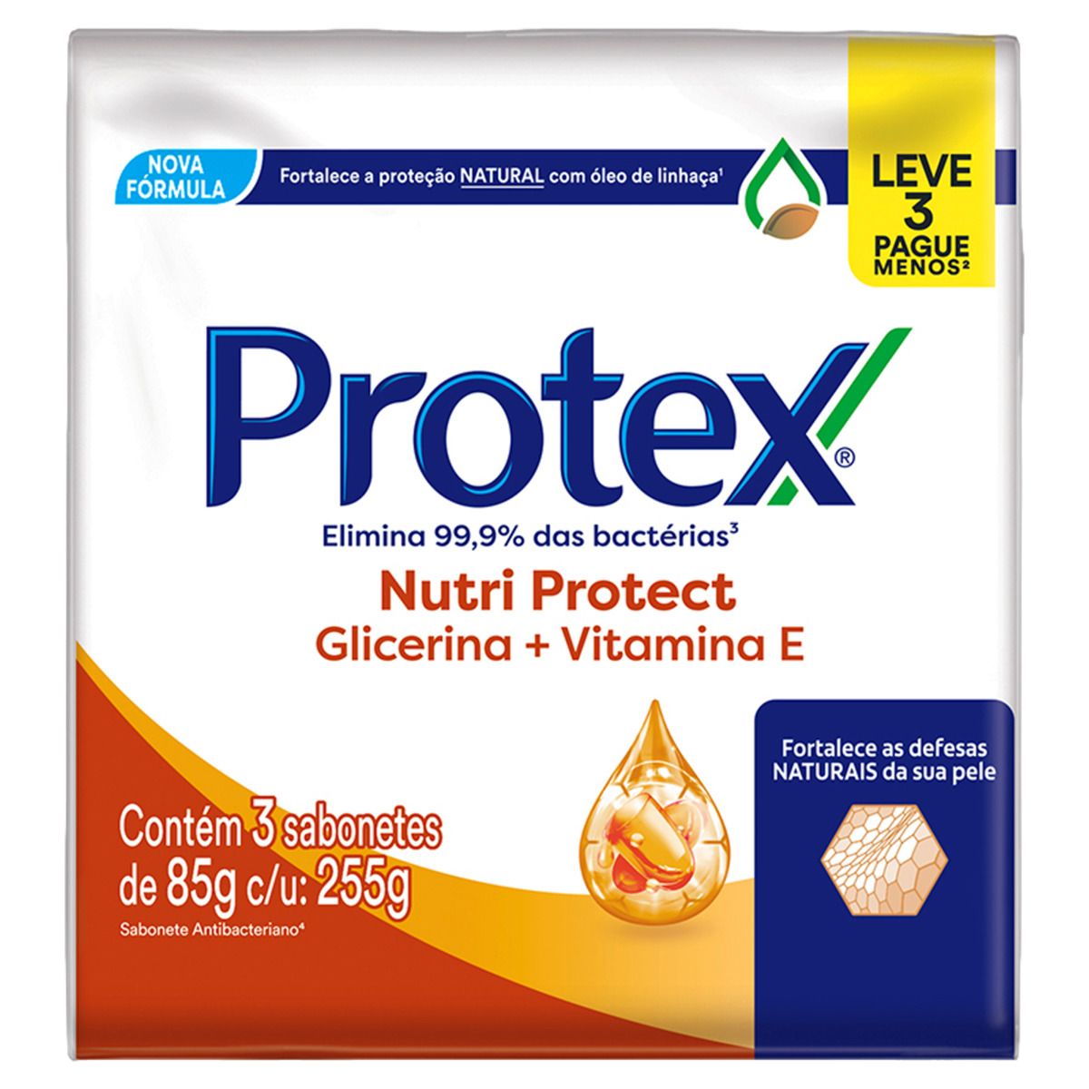 Sabonete em Barra Protex Antibacteriano Nutri Protect Glicerina+Vitamina E Envoltório 85g com 3 Unidades Leve + Pague -
