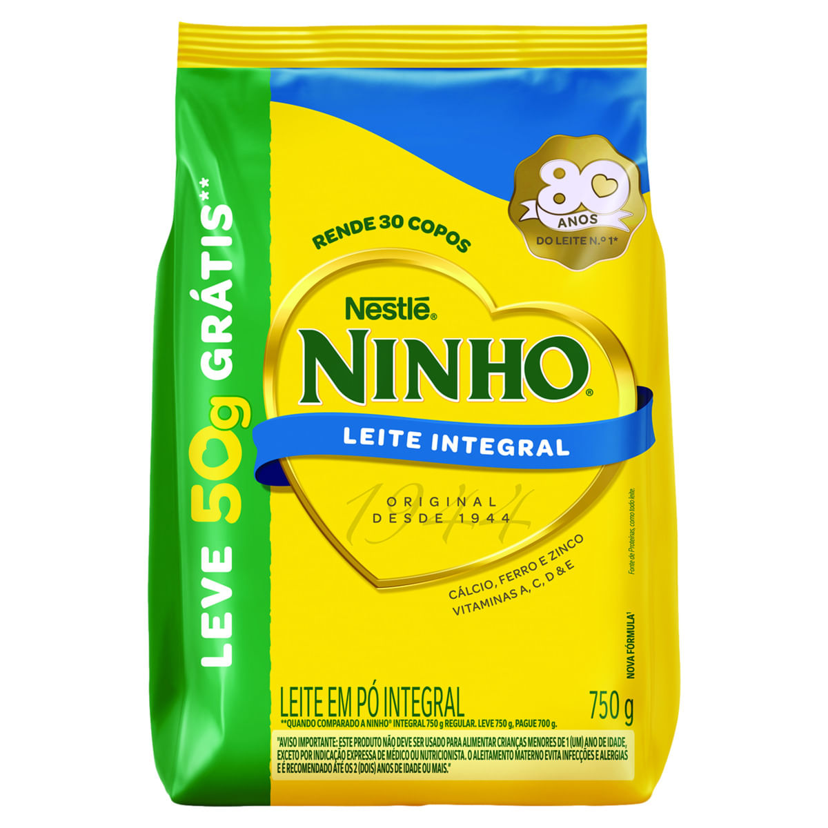 Leite em Pó Integral Ninho Forti+ Pacote Leve 750g Pague 700g