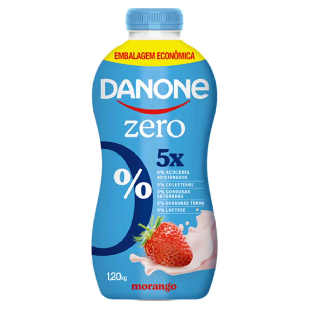 Iogurte Desnatado Danone Zero Lactose sem Açúcar Morango Garrafa 1,2Kg Embalagem Econômica