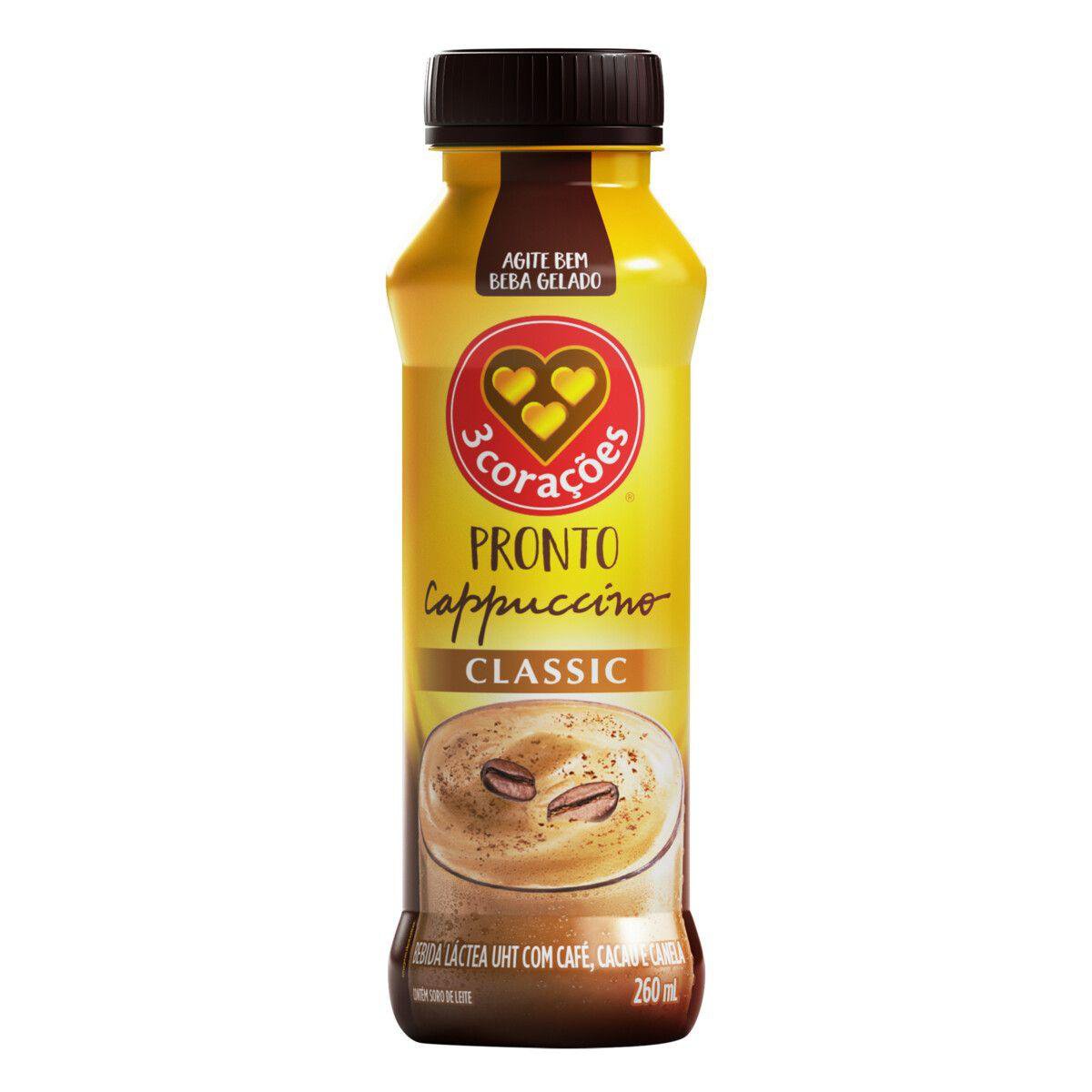 Bebida Láctea 3 Corações Pronto Cappuccino Classic Frasco 260ml
