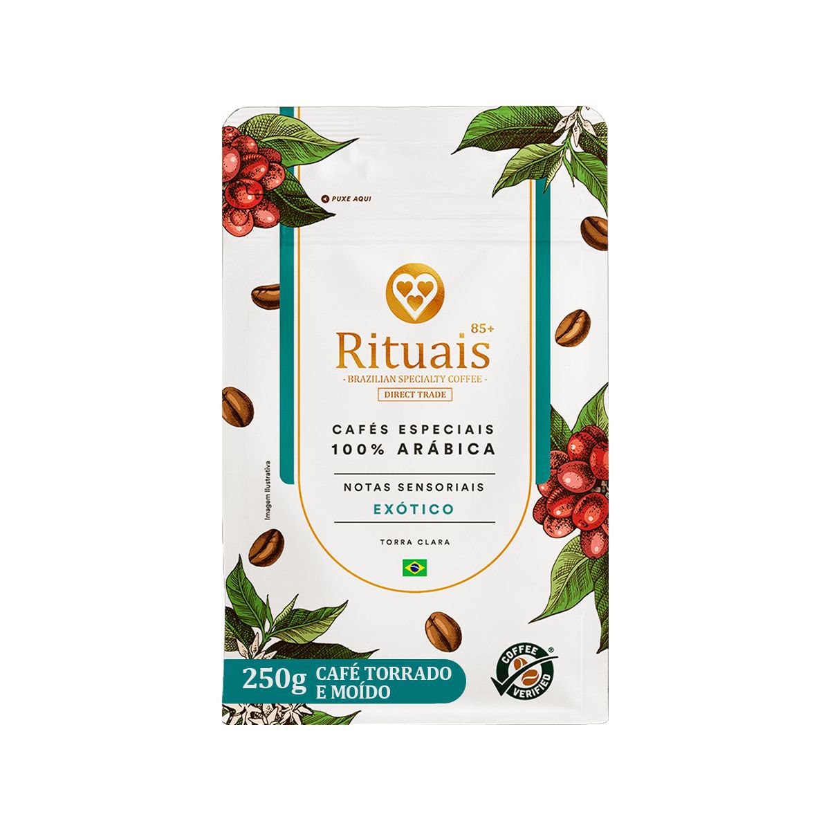 Café em Pó 3 Corações Rituais 85+ Torrado e Moído Exótico Pouch 250g