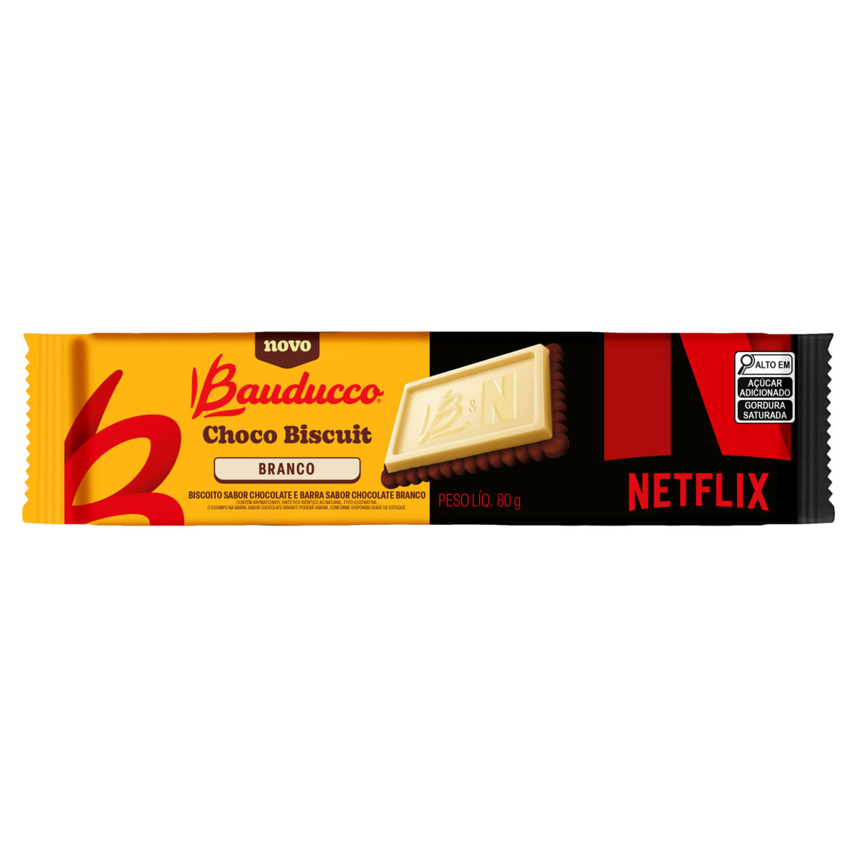 Biscoito Bauducco Netflix Choco Biscuit Chocolate Branco 80g